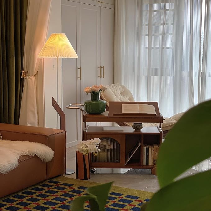 Wood Floor Lamp,2-Light Modern Mid Century Vintage Floor Lamp, Height Adjustable Living Room, Study Room,Bedroom,Office Tall Standing Lamp,Linen Lampshade