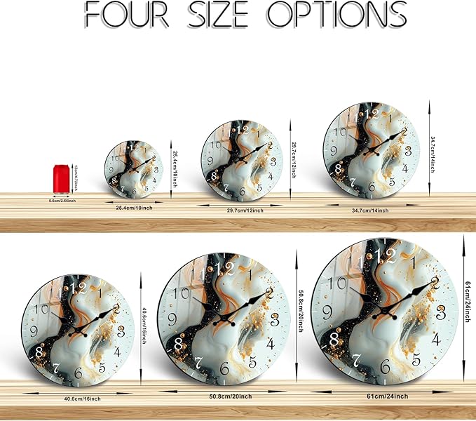 Marble Texture Wooden Wall Clock Silent Non-Ticking Battery Operated 12 Inches Modern Home Decorative Kitchen Decor Quartz Small Analog Clock for Bedroom, Office