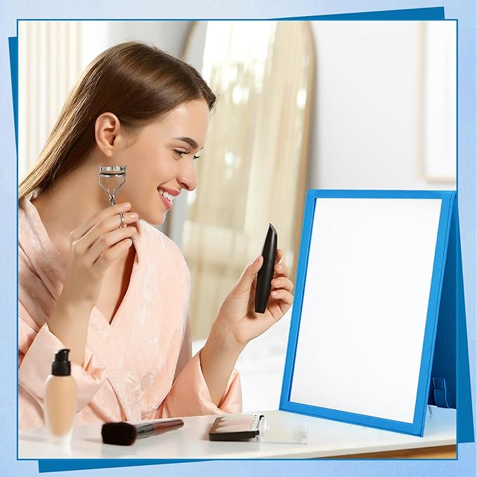 Foldable Portable Full Length Mirror for Dorm Dance Backstage Camping Travel Hanging Folding Makeup Body Mirror for Dancers Artists Home Aestheticians Spa(Blue,33.5" X 13.4")