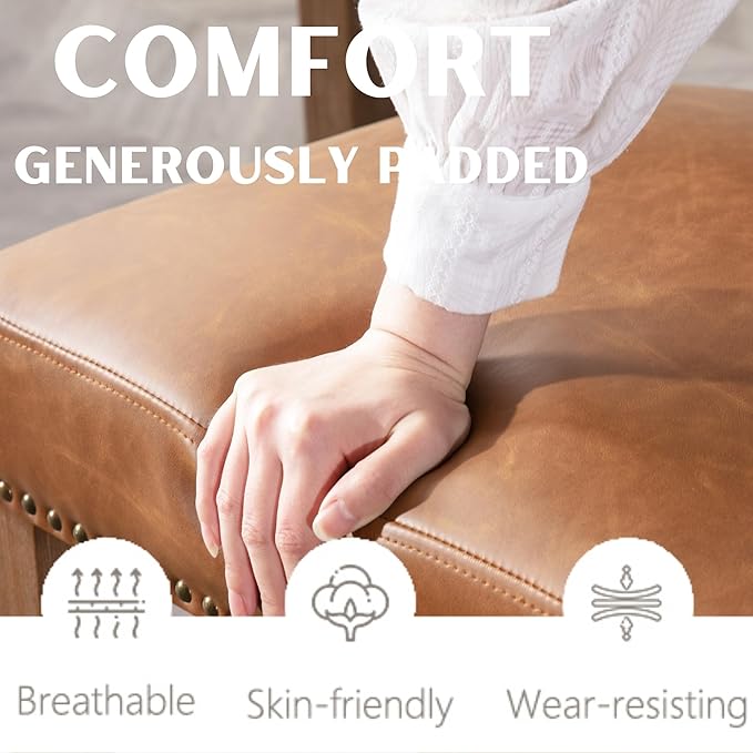 Mid Century Modern Dining Chairs Set of 6, Farmhouse Dining Chairs with Nailhead Trim, Faux Leather Upholstered Dining Room Chairs Kitchen Chairs with Wood Legs, Brown