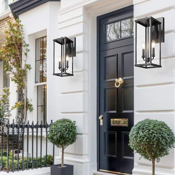 Bestshared Outdoor Wall Sconce Lights, 20 Inch Tall Exterior Wall Lighting Fixtures with Clear Glass, Anti-Rust Modern Black Outside Lantern Lamp for House Front Porch Patio (Black, 20"-1 Pack)