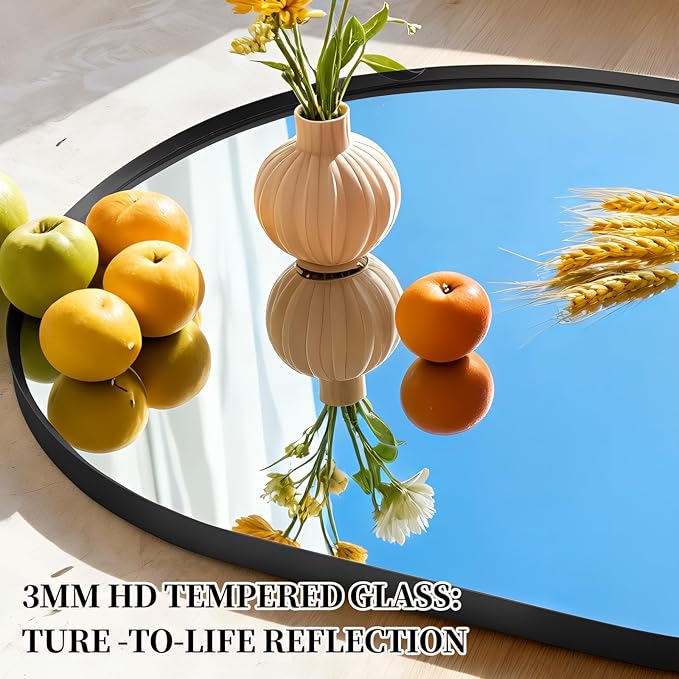 Oval Full Length Mirror, 65"×22" Wall-Mounted Mirror with Metal Frame, Ultra-Clear Explosion-Proof, Simple and Classic Deco for Cloakroom/Bedroom/Living Room, Black