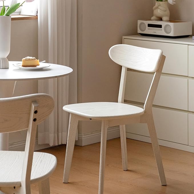 Set of 2 White Wood Dining Chairs,FAS Grade Oak Dining Chairs, Sturdy Outer Sword-Leg Design in White Finish for Dining Room,Restaurant, Cafe, and Modern Home Kitchen,Easy Assembly,400 lb Capacity