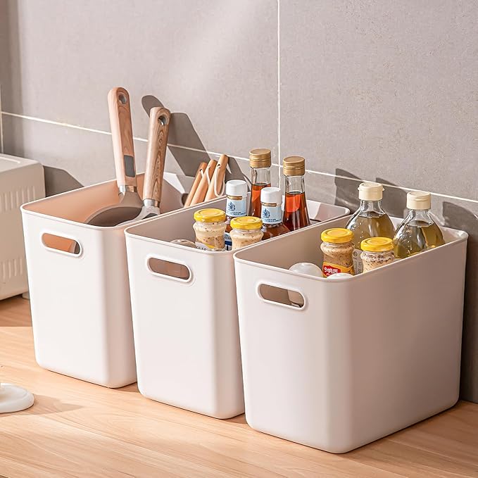 Plastic Storage Bins with lids,Storage Baskets,Container with handle,Storage Organizer Bins for Shelves,Office,Bedrooms,Closets, Cabinets(Grey，5XL+2L)