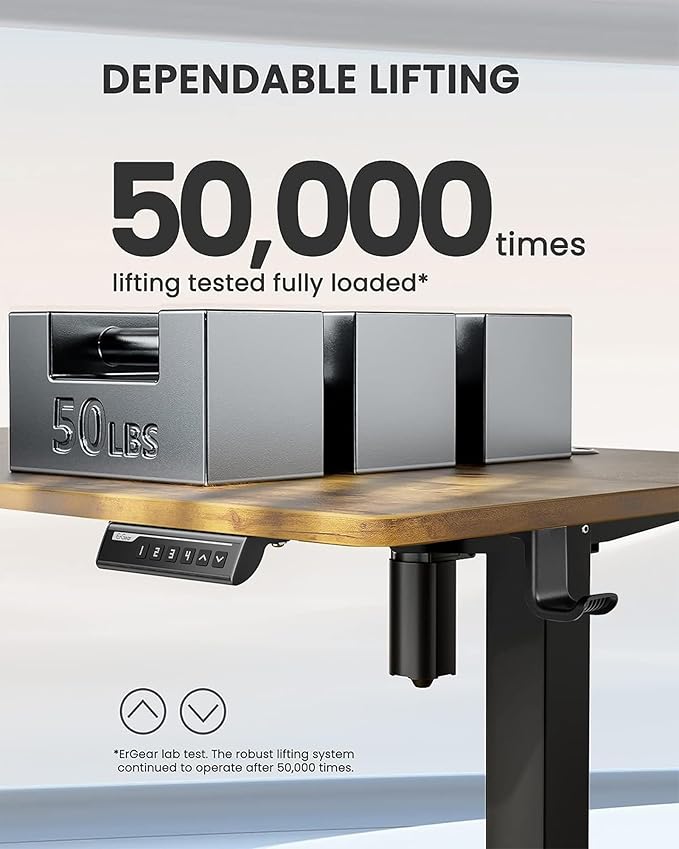 ErGear Height Adjustable Electric Standing Desk, 55 x 28 Inches Sit Stand up Desk, Large Memory Computer Home Office Desk with Two-Piece Desktop (Vintage Brown)