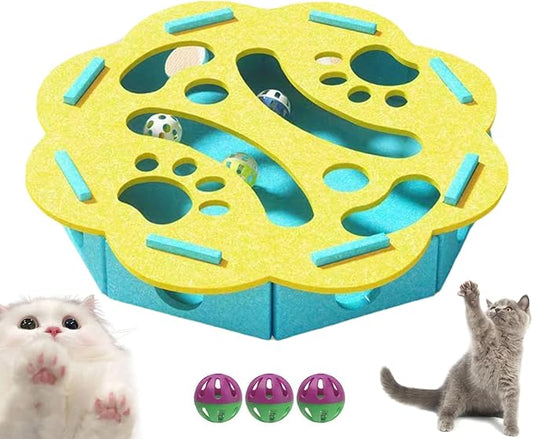 2025 New Cat Scratch Puzzle Box, Cat Nail File Enrichment Box, Nail File Stress Free ＆ Cats Puzzle Treat Dispenser, Durable, Interactive Scratching Post for Indoor Kittens to Scratch (Yellow, Round)