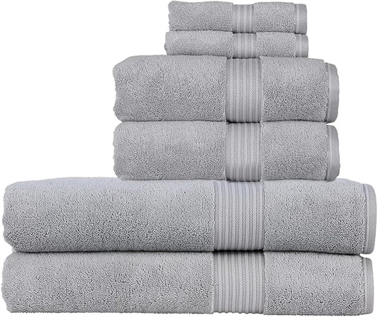 Christy Supreme Hygro 6 Piece Towel Set | Silver | 100% Luxury Supima Cotton | Ultra Soft | Super Absorbent | 650GSM | 2 Bath Sheets 2 Hand Towels 2 Face Cloths