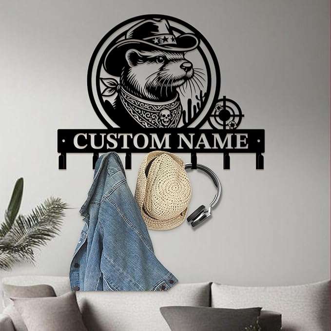 Custom Western Cowboy Metal Iron Key Hooks,Personalized Name & Text Engraving,Decor Wall Keys Holder for Home Entryway (Style C)