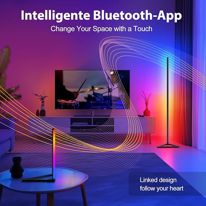 RGBIC Floor Lamp,16 Million Colors LED Floor Lamps 141 cm Lamps for Living Room with Music Sync,Standing Lamp with App and Remote Control,Gaming Ambient Lighting Corner Lamp Bedroom Decor