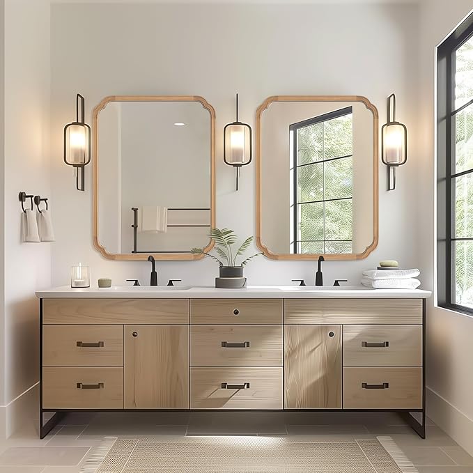 HOMECOOKIN Wood Bathroom Mirrors for Wall Mounted, 30" x 40" Rustic Wood Frame Wall Mirrors Decorative for Living Room or Bedroom Vanity Mirror (DH) A