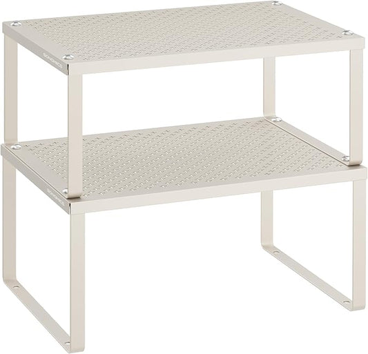 SONGMICS Spice Racks, Set of 2 Metal Cabinet Shelf Organizers, Countertop Organizers, Shelf Risers, Stackable, Expandable, Oatmeal Beige UKCS001K01