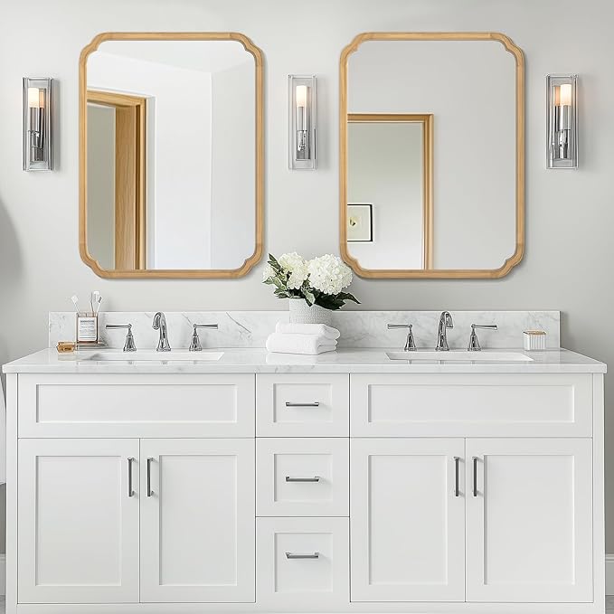 WallBeyond 30" x 40" Rounded Corner Arch Wall Mirror with Wood Frame for Entryway, Living Room or Bedroom Home Decor - Light Woodgrain [30 x 40 inches, Natural Color]