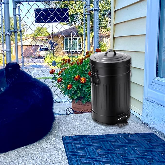 Dog Poop Trash Can with Lid for Outdoors，12-Liter Trash Can with 180PCS Black Plastic Bags, Pet Waste Container，Black-Y+180BK
