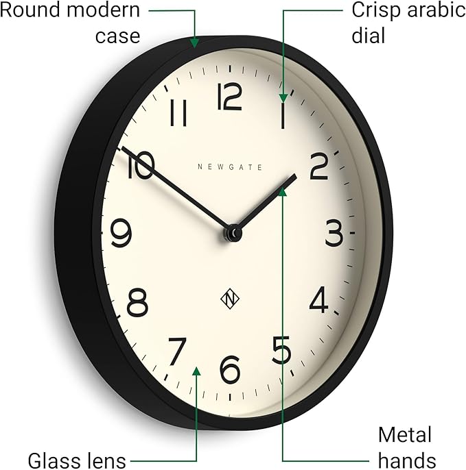 NEWGATE® Number Four Echo Wall Clock | Modern Round Clock | 30cm | Black | Easy to Read Numbers | Ideal for Kitchen, Living Room or Office
