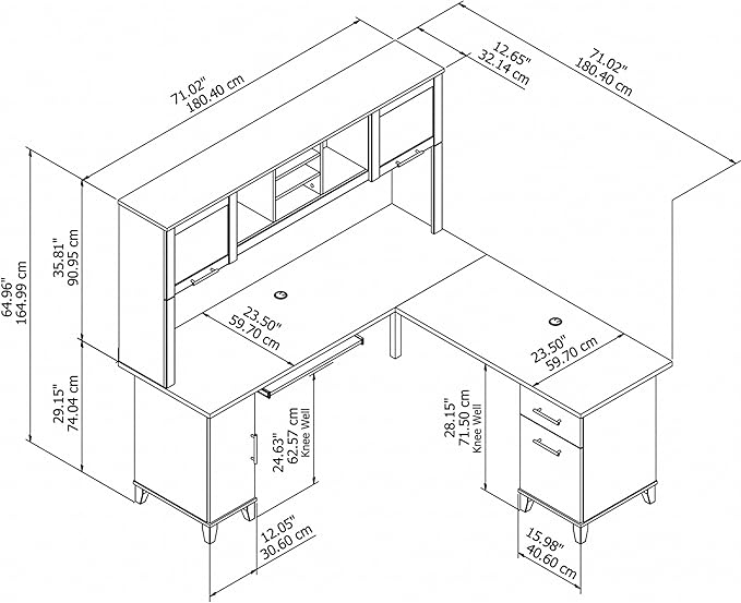 Bush Furniture Somerset L Shaped Desk with Hutch in Maple Cross | Corner Computer Table with Drawers, Cabinets and Pullout Keyboard/Laptop Tray for Home Office