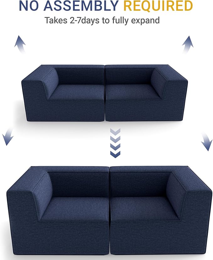 76" Sectional Compressed Sofa Modular Couches Loveseat 2 Deep Seat,High-Density Foam No Assembly Required,2-Piece(2xCorner) for Living Room Fabric Chenille Blue