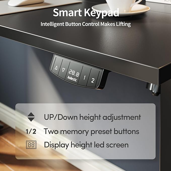 Agilestic Electric Standing Desk, Large 60 x 24 Inches Height Adjustable Desk, Sit Stand up for Work Office Home, Ergonomic Rising Gaming Computer Table with Memory Preset, Black