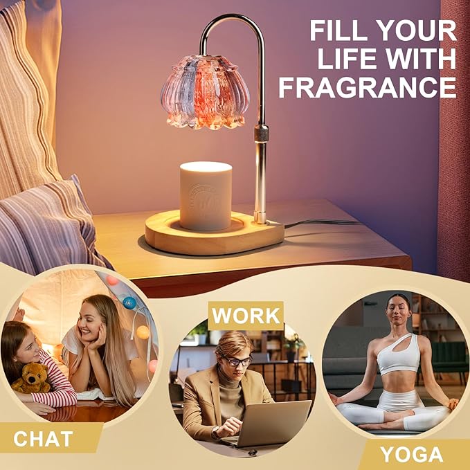 Candle Warmer Lamp with Timer, Adjustable Height Dimmable Candle Warmer Light, Gift for Women Glass Shade Electric Jar Candle Warming Lantern,Home Decor Cozy House Warming Gifts, White Orange