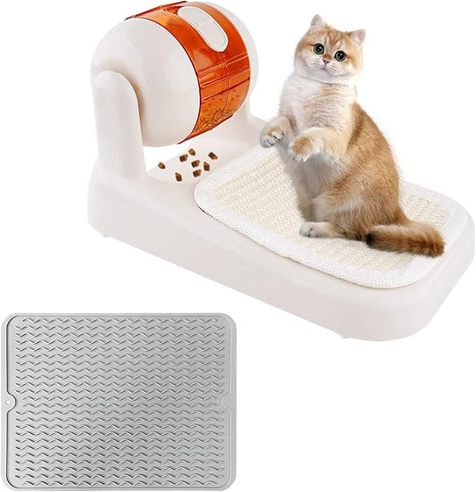 Cat Puzzle Feeder,Adjustable Difficulty Interactive Cat Food Treat Dispenser,Slow Feeder Dog Bowl Stimulate Brain Training Pet Treat Puzzle Toys with Anti-Slip Mat for Dog Small Animals (White)