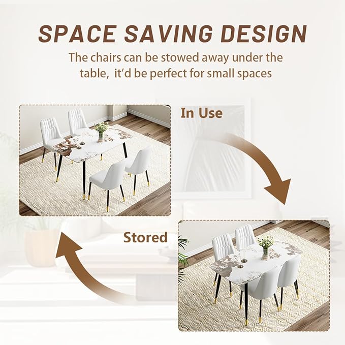 Small Dining Table Set for 4, 50'' Sintered Stone Dining Table with 4 Chairs, Easy to Assemble, Suitable for Small Spaces
