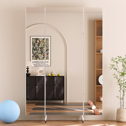 brisafe Full Length Mirror with 360° Wheels, 55"x79" Foldable Floor Mirror with Nano-Tech Shatterproof Film - Ultra-Large Mobile Mirror for Home Gym, Dance Studio & Commercial Spaces (Black)
