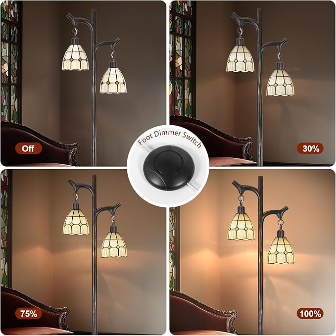 68" Tiffany Style Stained Glass Floor Lamp for Living Room,Modern Industrial Vintage Standing Floor Lamp for Bedroom,Stepless Dimmable Rustic Tree Trunk Tall Lamp for Study Room (Bulb Included)