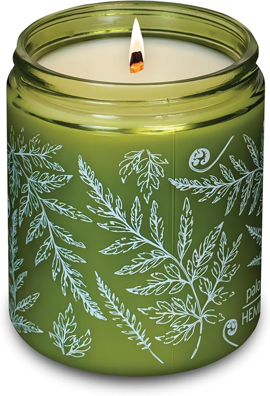 Hemlock Park Green Glass Wood Wick Candle Handcrafted with Natural Coconut Wax (Standard 8 oz, Palo Santo)