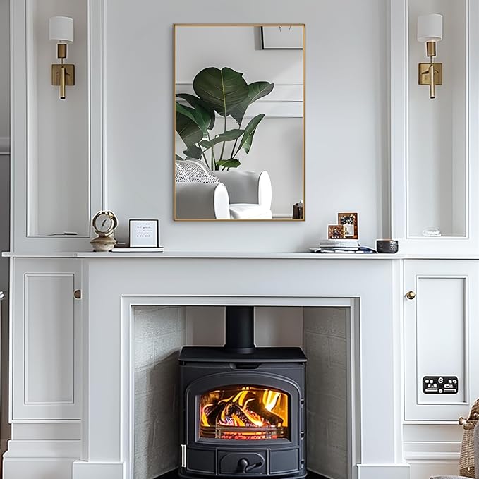 Wall Mirror 30" x 48" for Bathroom Modern Gold Deep Frame Mirror for Wall Decorative Horizontal or Vertical Wall Mounted Mirror for Bedroom Living Room Entryway Wall Decor