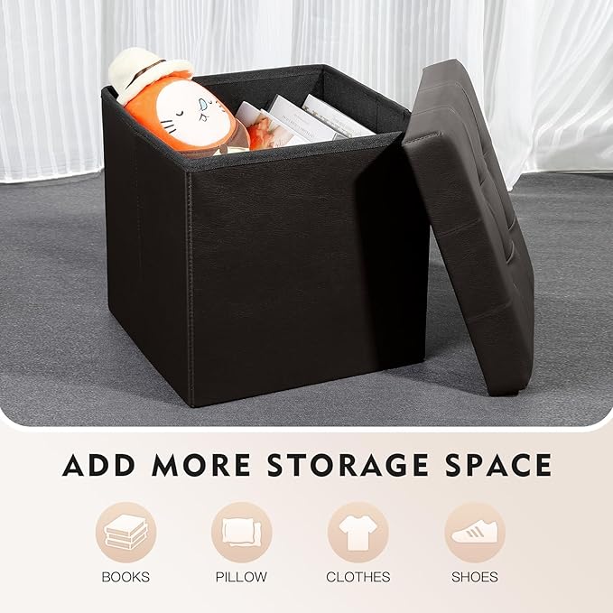 B FSOBEIIALEO Folding Storage Ottoman Cube Footrest Faux Leather for Living Room Seat Chest Brown 12.6"X12.6"X12.6"