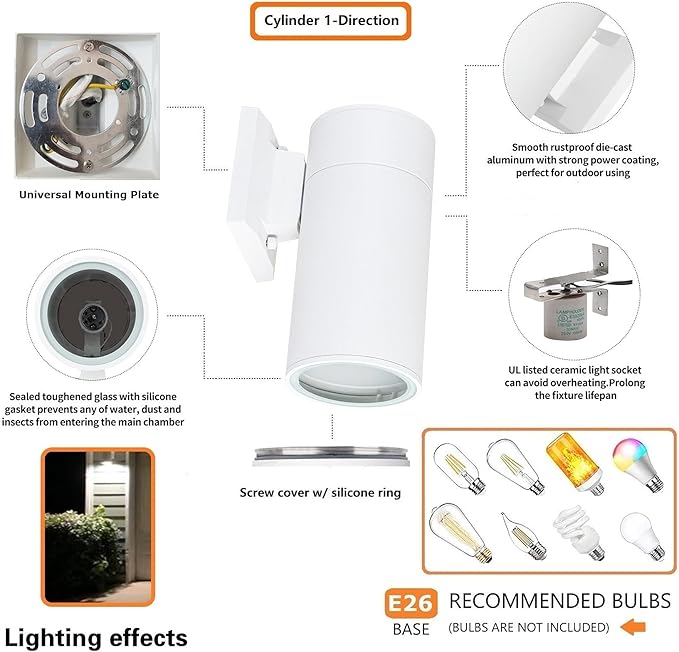 Outdoor Wall Lamp, Exterior Lighting Fixture - ETL Listed, Aluminum Waterproof Wall Mount Cylinder Design - Up/Down Light Fixture for Porch, Backyard or Patio
