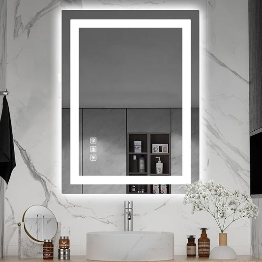 LED Mirror for Bathroom, 24x32 Inch Backlit + Front Lighted Bathroom Vanity Mirror with Lights for Wall, Double Light Strips, 3 Colors, Shatter-Proof, Anti-Fog and Brightness Memory