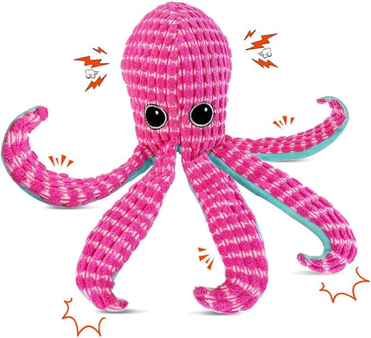 Squeaky Dog Toys for Large Dogs - Durable Dog Toys for Aggressive Chewers to Keep Them Busy - Interactive Plush Chew Toy with Squeaker & Crinkle Paper for Training Reward & Gift - Pink