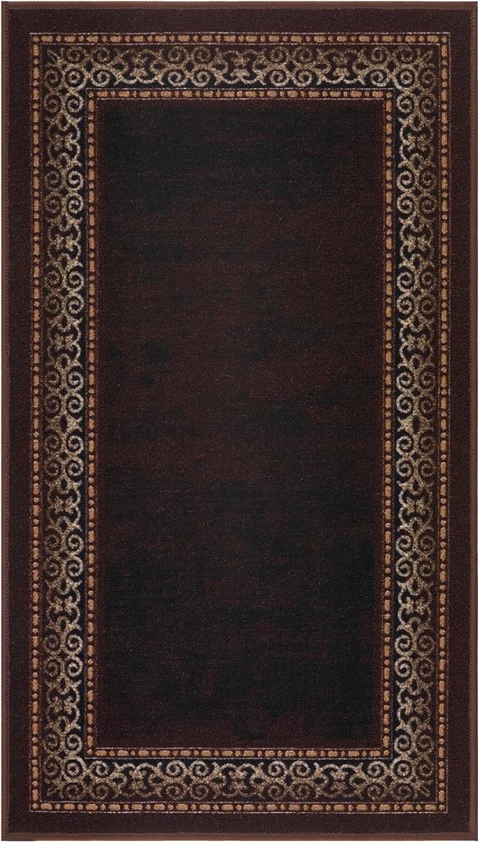 Antep Rugs Alfombras Bordered Modern 2x4 Non-Slip (Non-Skid) Low Pile Rubber Backing Kitchen Area Rug (Brown, 2'3" x 4')