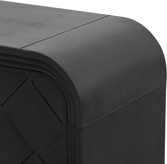 60'' Curved Sideboard with 4 Doors and Bottom Shelf, Versatile Wooden Accent Storage Cabinet Entryway Console Table for Hallway Living Room Dining Room (Black-4.16)