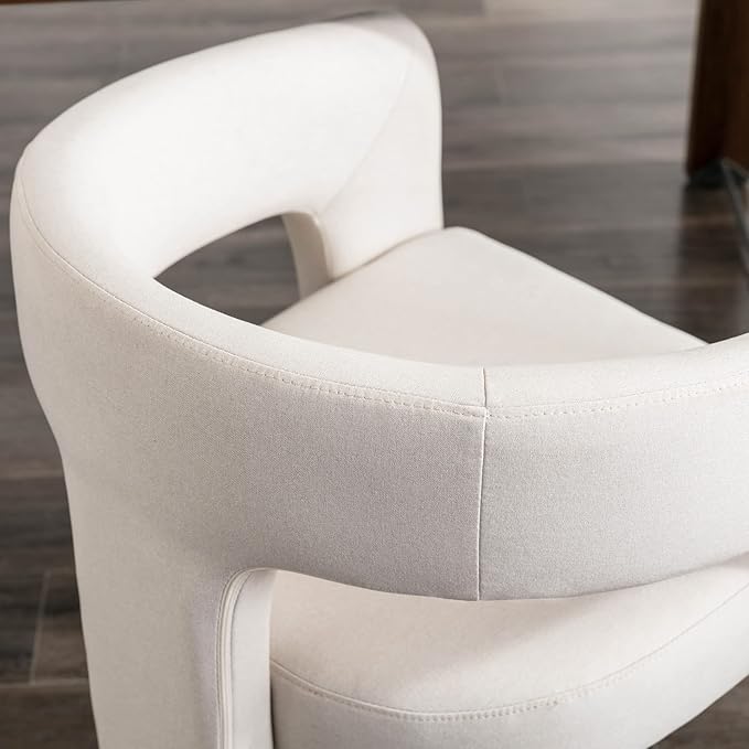 Modern Linen Fabric Upholstered Dining Chairs with Open-Back, Cute Barrel Side Chairs Kitchen Armchair Accent Chairs for Dining Room Bedroom, Ivory