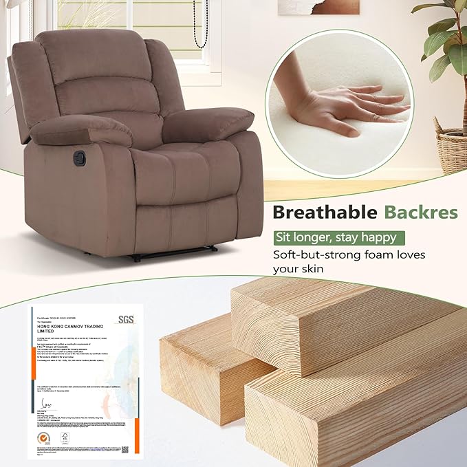 ANJ Fabric Recliner Chair Set of 2, with Overstuffed Arm and Back, Comfy Chocolate Manual Reclining Chairs for Adults, Living Room Single Sofa Recliners