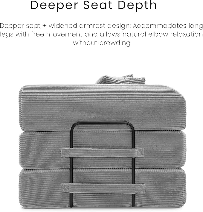 Compression Sofa - 79'' Convertible Sofa Bed, Boneless Couch in a Box, Modular Corduroy Foldable Sleeper Sofa with 2 Pillows, Loveseat Couches for Living Room (Corduroy Fabric, Light Grey)