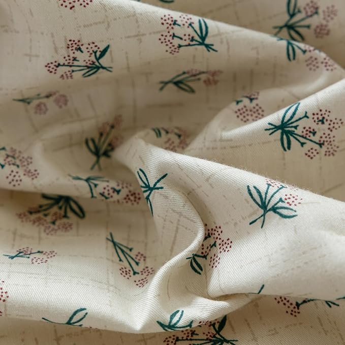 Cotton Duvet Cover King Chic Aesthetic Green Floral Comforter Cover Vintage Cottagecore Style Duvet Cover with 2 Bowknot Pillowcases Garden Flower Botanical Bedding Duvet Cover with Zipper Closure