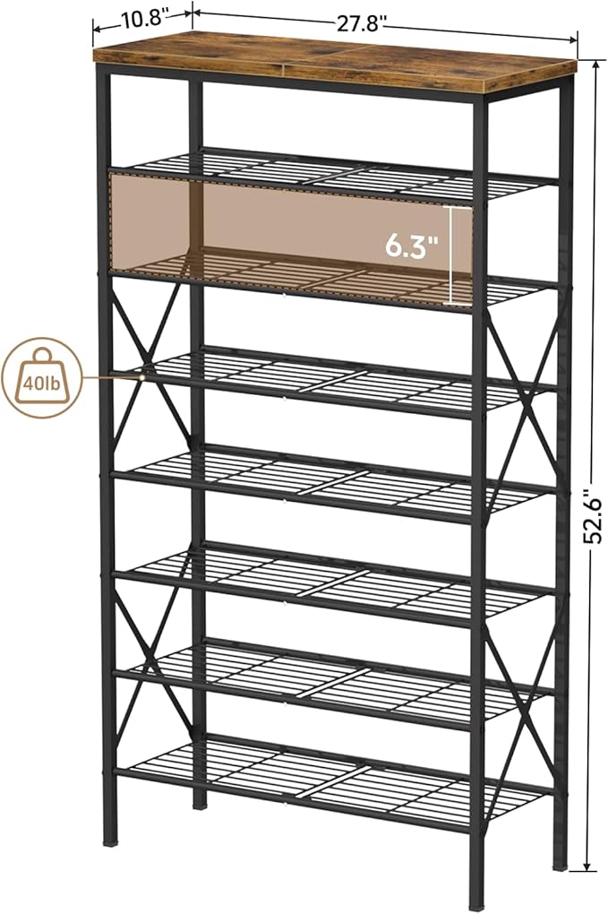 8 Tiers Tall Shoe Rack Organizer, Large Capacity Shoe Rack Holds 32 Pairs of Shoes, Durable and Stable, Adjustable Metal Shelf Stackable Shoe Shelf for Entryway, Hallway, Living Room, Closet