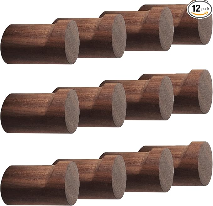 12 Pack Wood Wall Hooks, Natural Wooden Coat Hooks Wall Mounted, Handmade Rustic Hat Hooks Heavy Duty Entryway Wall Hangers for Hanging Towels, Clothes, Bags