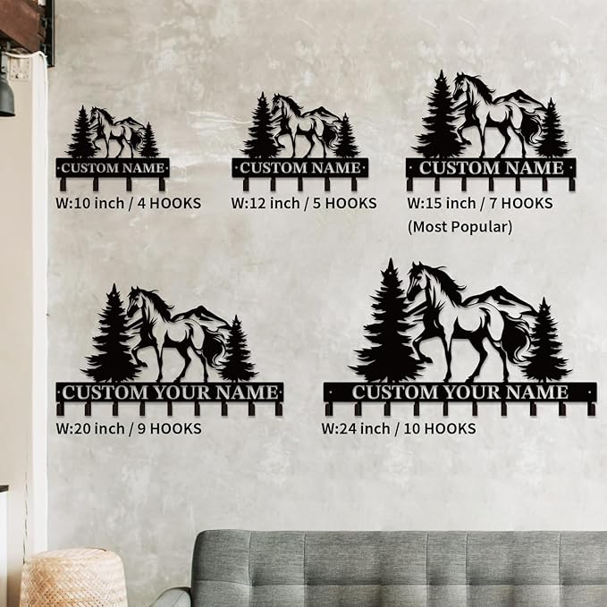 Personalized Custom Name Farm Horse Wall Key Hooks,Metal Horse Art Clothes Hooks,Metal Horse Wall Home Storage Decorative,For Front Door, Hallway, Kitchen, Bedroom,Keys,Hats (Style K)