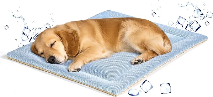 Dog Cooling Mat Breathable Puppy Beds Skin Friendly Dog Mattress Summer Durable Comfortable Sleeping Pad for Pets Washable Blue (36×23×1.2 inches)