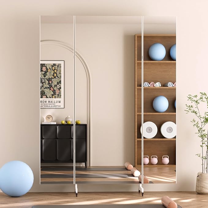 brisafe Full Length Mirror with 360° Wheels, 63"x79" Foldable Floor Mirror with Nano-Tech Shatterproof Film - Ultra-Large Mobile Mirror for Home Gym, Dance Studio & Commercial Spaces (Black)