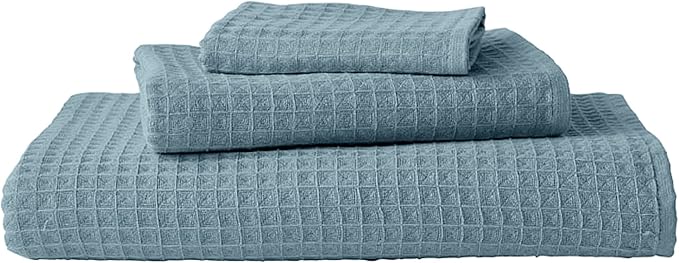 UCHINO Waffle Twist Cotton Weave Bath Towel for Bathroom Lightweight Absorbent Quick Dry Honeycomb Texture Solid Terry Loop Reverse 30" x 60", 1 Bath Towel, Eucalyptus