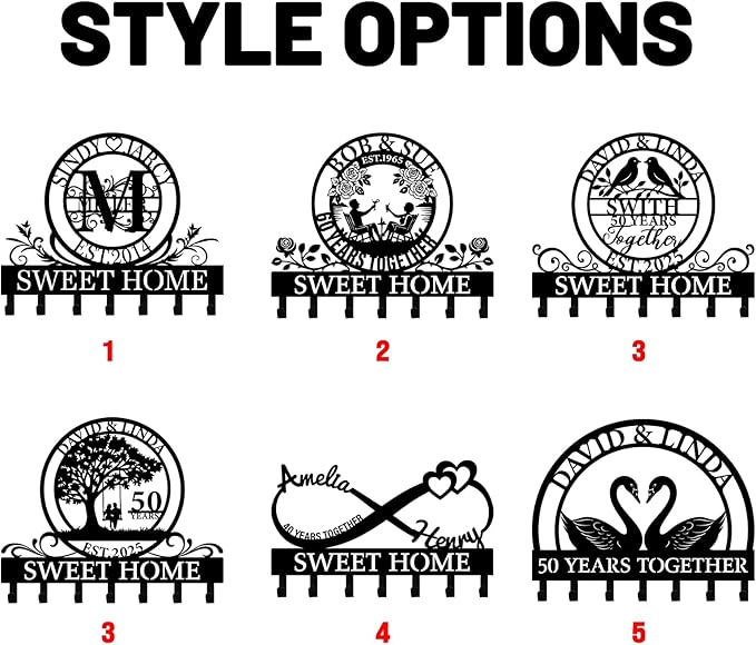 Personalized Metal Key Holder Wall Mount, Custom Last Name Key Holder for Wall, Home Decor, Decorative Key Rack Coat Hooks for Entryway Office Kitchen Doorway, Housewarming Gifts