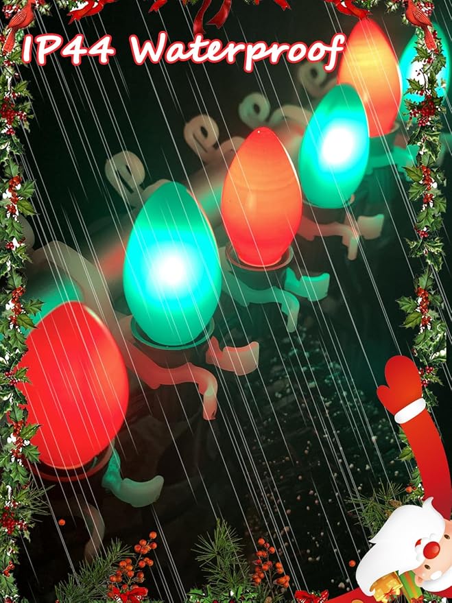 25ft Christmas Lights Outdoor, C7 Vintage Christmas String Lights with 27 Red Green Ceramic Bulbs(2 Spare), Hanging Patio String Lights for Holidays Christmas Party Wedding Decorations, Green Wire