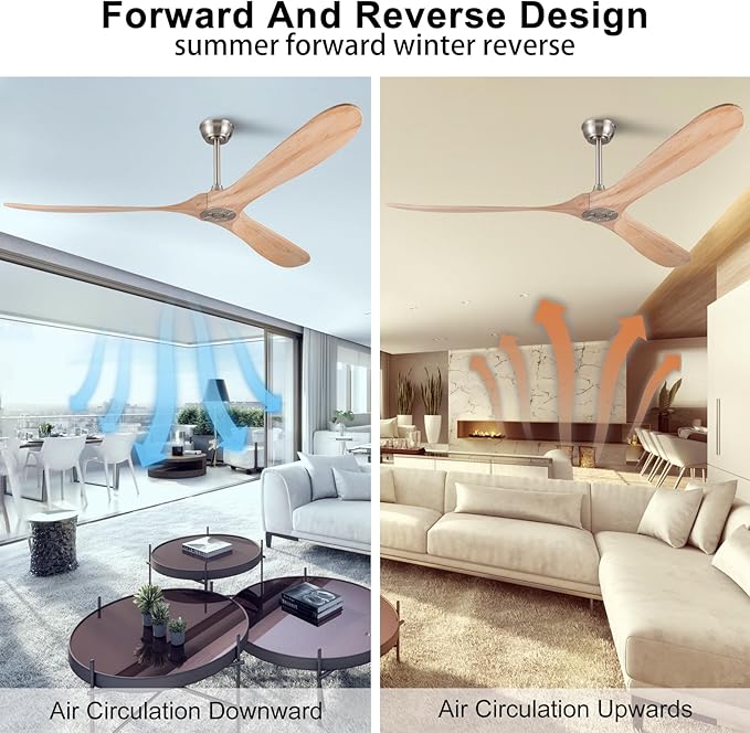 72 Inch Solid Wood Ceiling Fan with Remote,Outdoor Ceiling Fan no Light,6 Speeds,Noiseless,Reversible DC Motor,Modern Ceiling Fans without Lights for Bedroom Farmhouse Patios Study Brushed Nickel