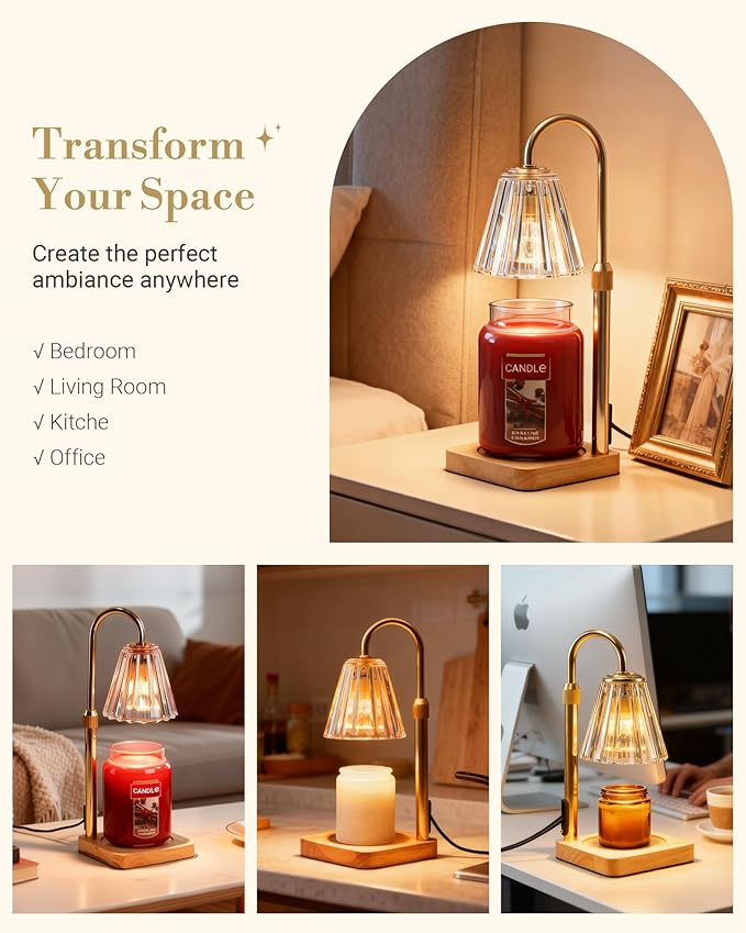 Marycele Candle Warmer Lamps 2 Pack, Electric Wax Warmer Lamp with Timer for Jar Candles, Aesthetic Home Decor, Housewarming Gifts for Women, Adjustable Height Clear