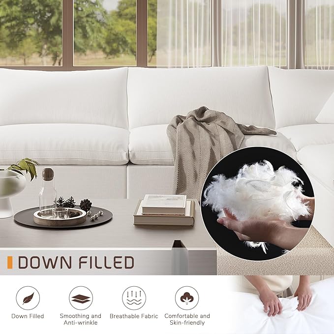 Oversize Cloud Modular Sectional Sofa,Chaise Down Filled Comfort Sofa Detachable Couch Cushion Covers for Living Room Apartment,White