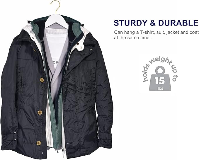 Amber Home 30 Pack Solid Wood Suit Coat Hangers, Smooth White Finish Wooden Dress Hangers with Non Slip Pant Bar, Clothes Hangers with Gold Hook & Notches for Jacket, Pant, Shirt (White+Gold, 30)